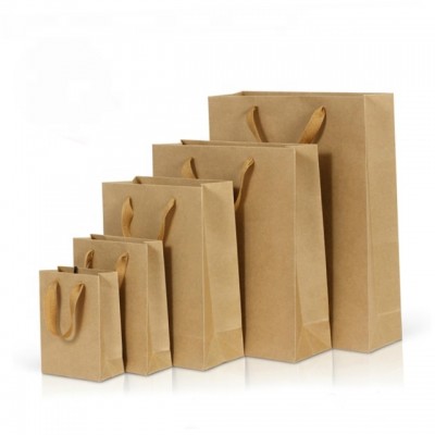 customized  recycled luxury christmas gift kraft paper shopping packaging bag with handle logo print