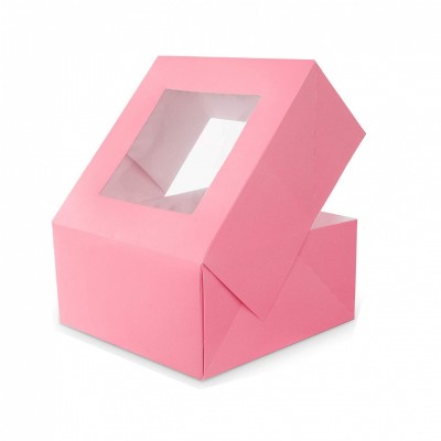 Custom printed Paper Cupcake Bakery Box Pink Cake Box with Window